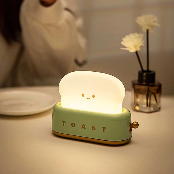Rechargeable Cute Toaster Night Light Kids Bedroom Lamp Kawaii Home Decor - Green