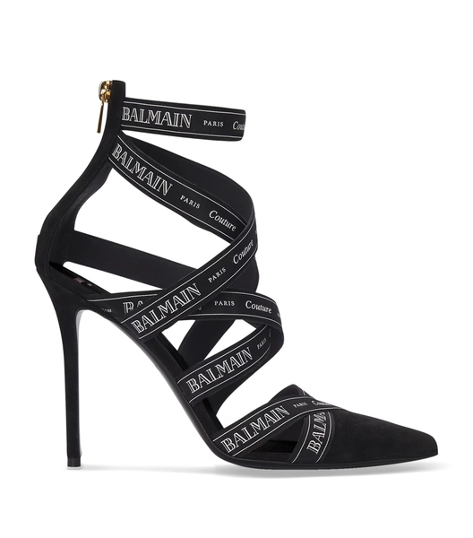 Suede Logo-Ribbon Pumps 95