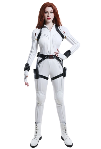 Black Widow Natasha Romanoff Women White Bodysuit Jumpsuit Superheroine Cosplay Costume