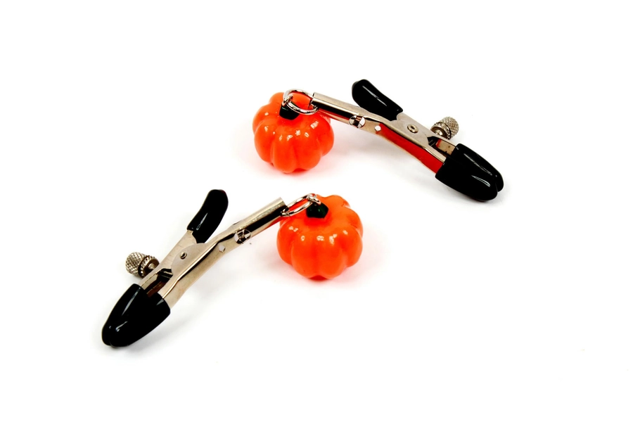 Halloween Pumpkin Nipple Clamps - Spooky & Adjustable BDSM Nipple Clamps with Pumpkin Charms - Fun Halloween Accessory for Couples, BDSM