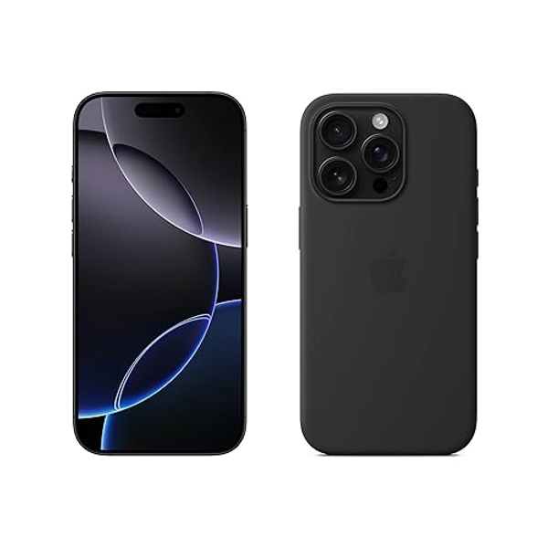 Apple iPhone 16 Pro (1 to) - Titane Noir + Coque Transparente avec MagSafe - Noir