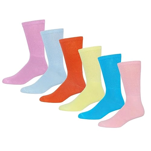 Premium Women’s Colorful Soft Breathable Cotton Crew Socks, Non-Binding & Comfort Diabetic Socks (6 Pairs - Fits Shoe Size 6-11)