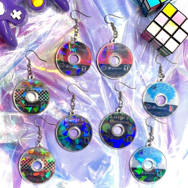 Nintendo Gamecube Disc Rainbow Holo Acrylic Earrings