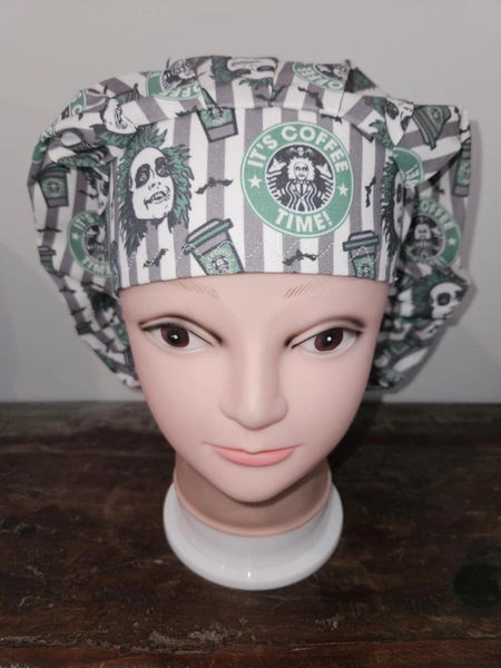 Horror Movie Its Coffee Time/Stripes (2 prints) surgical scrub bouffant hat