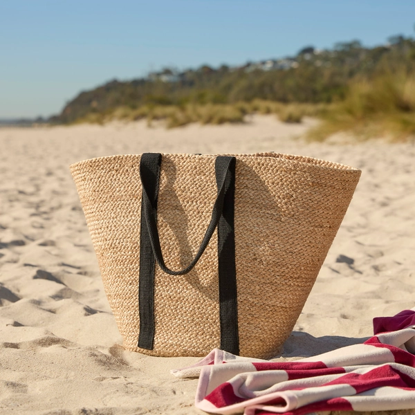 Jute Natural & Black Beach Bag