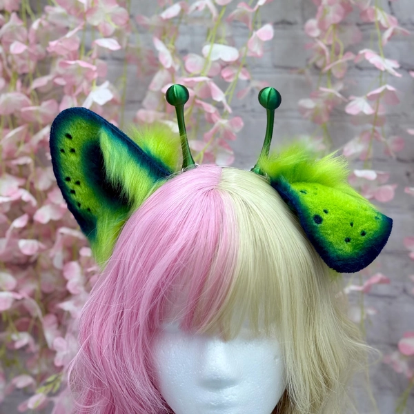 Alien Puppy Ears Headband Alien Kemonomimi dog ears Alien antenna headband Green and Blue Puppy Ear Headband  Fantasy Dog Ears
