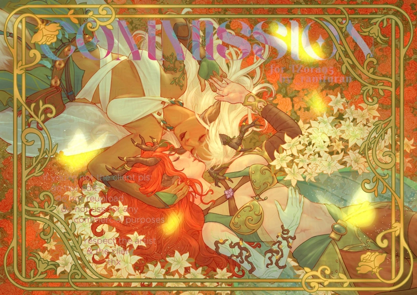 Couple : two characters with flower background by _ranituran 👑🌷 (@_ranituran)