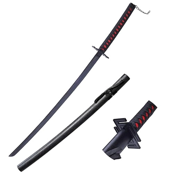 lkjad Forge Anime Cosplay Prop Kurosaki Ichigo Black Sky Lock Zhanyue Zhanpaku Black Bend&Straight Samurai Sword