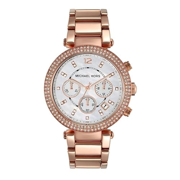 Michael Kors Parker Watch for Women, Chronograph Movement with Stainless Steel or Leather Strap