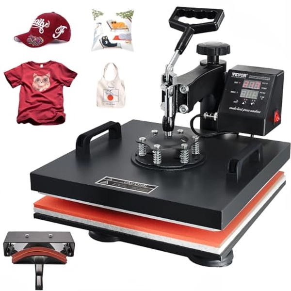 VEVOR Heat Press 15x15 Inch, 2 in 1 Heat Press Machine with Hat Press, Swing Away T Shirt Pressing Machine, Combo Hat Heat Press Machine Sublimation for T-Shirt Hat Cap Pillow Bag