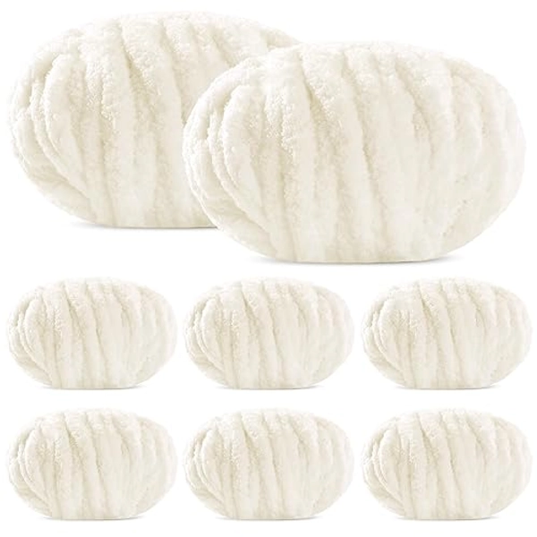 MABOZOO Chunky Chenille Yarn, 27 yds 8 oz Super Bulky Fluffy Yarn Chunky Plush Yarn for Home Décor Projects, Thick Plush Fuzzy Yarn for Hand Knitting, Arm Knitting(8Pcs, Gray)