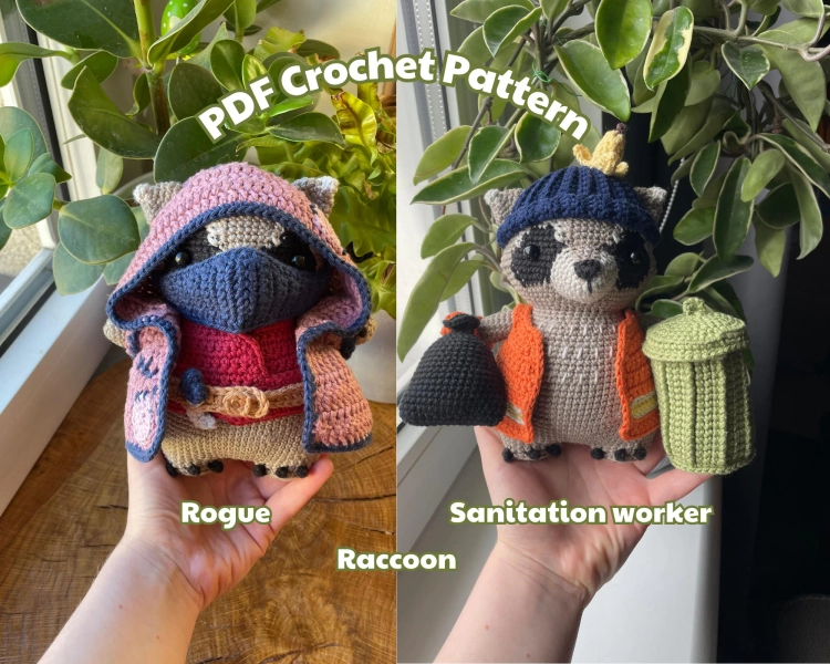 Sanitation Worker and Rogue Raccoon PDF Crochet Amigurumi Pattern
