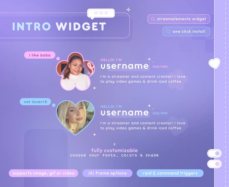 About Me Welcomer Widget — Pop-Up Raid Event Alert & Chat Commands ⟢ Twitch and YouTube | Fully Customizable | StreamElements OBS