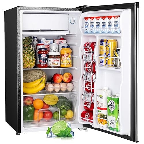 Upstreman 3.2 Cu.Ft Mini Fridge with Freezer, Single Door Mini Fridge, Dorm Fridge, Adjustable Thermostat, Mini Refrigerator for Dorm, Office, Bedroom, Stainless Steel-SR321 - Stainless Stell