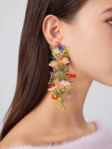 Multicolor Floral Beaded Drop Earrings