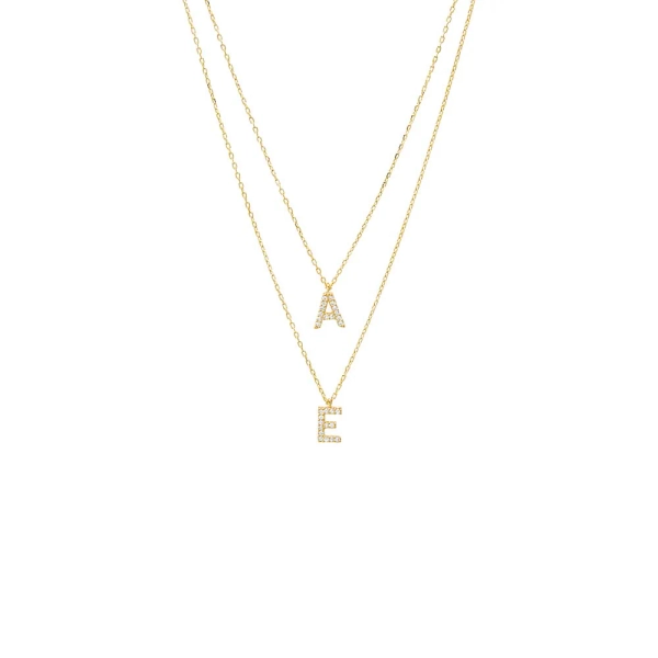 Pave CZ Double Initial 2 in 1 Necklace