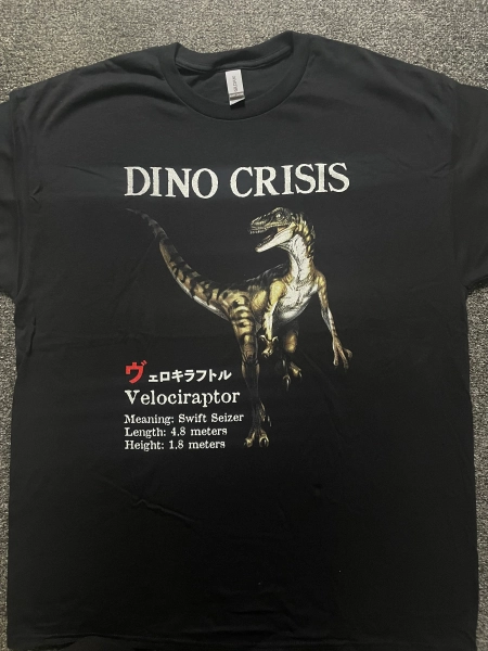 Dino Crisis - Velociraptor - T Shirt - Various Sizes Survival Horror PlayStation PS1 Resident Evil