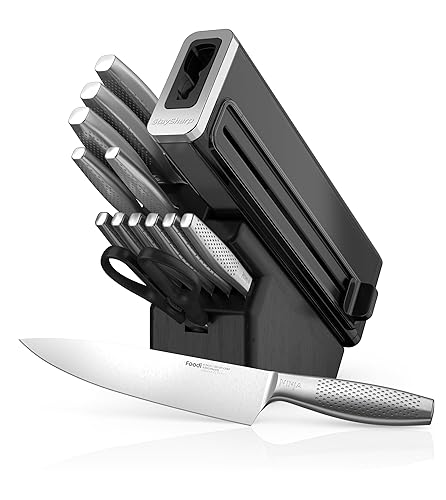 Ninja StaySharp 14-Piece Stainless Steel Knife Set, Charcoal Wood Block & Built-in Sharpener K62014EUUK - 14 Piece Knife Block with Scissors - Charcoal
