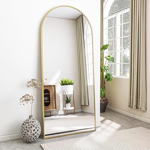 Koonmi Arch Mirror Full Length, Large Free Standing Mirror Full Length, Wall Mounted, Leaning, 60 x 165 cm Floor Mirror Full Body as Dressing Vanity Mirror for Living Room, Gold - 165L x 60W cm - Gold