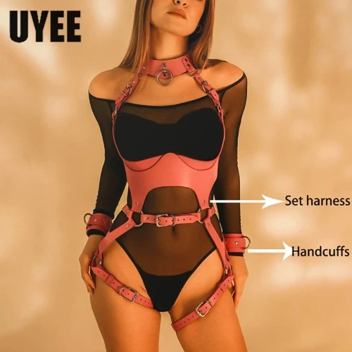 UYEE-Jarretelles en cuir PU SFP pour femmes, sous-vêtements de bondage corporel, accessoires gothiques, bretelles roses, corps entier, sexy, environnement - AliExpress 