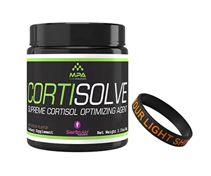 SleekMax MPA Supps CortiSolve - Supreme Cortisol Optimizing Agent Bundle with a Motivational Wristband Bracelet to Motivate and Support You - 28 Servings - Hot Cocoa