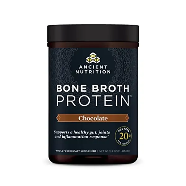 Ancient Nutrition Protein Powder Made from Real Bone Broth, Chocolate, 20g Protein Per Serving, 20 Serving Tub, Gluten Free Hydrolyzed Collagen Peptides Supplement, Great in Protein Shakes