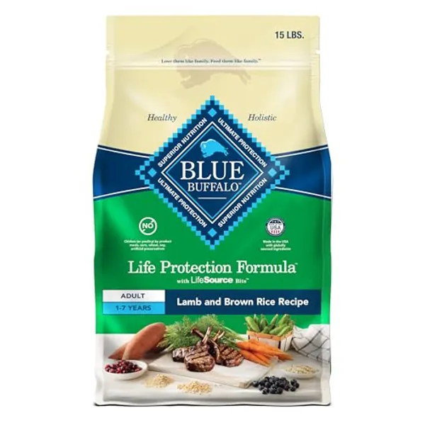 Blue Buffalo Life Protection Formula Adult Dry Dog Food, Helps Build and Maintain Strong Muscles, Made with Natural Ingredients, Lamb & Brown Rice Recipe, 15-lb. Bag