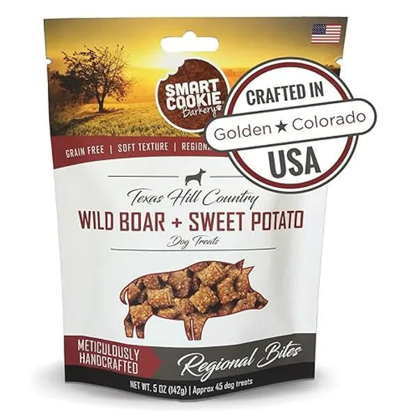 Smart Cookie All Natural Dog Treats - Wild Boar & Sweet Potato - Training Treats for Dogs with Allergies, Sensitive Stomachs - Soft Dog Treats, Chewy, Grain Free, Human-Grade, Made in USA - 5oz Bag - Wild Boar and Sweet Potato - 5 Ounce (Pack of 1)