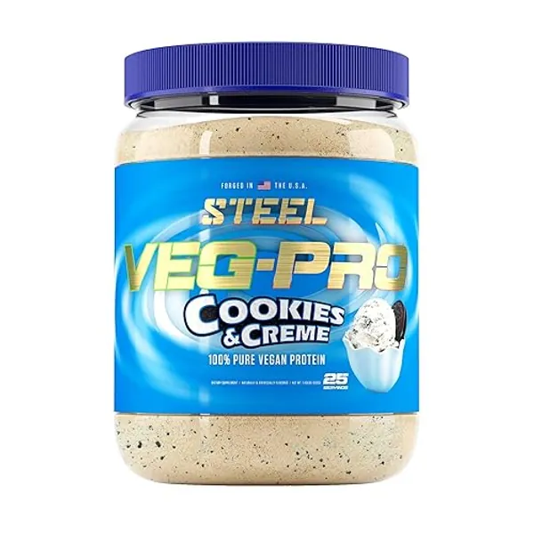 Steel Supplements Veg-PRO | Vegan Protein Powder, Cookies and Creme | 25 Servings (1.65lbs) | Protein Powder with BCAA Amino Acid | Non GMO | Non Dairy | Low Carb Formula | Artificial Flavoring - Cookies&Creme