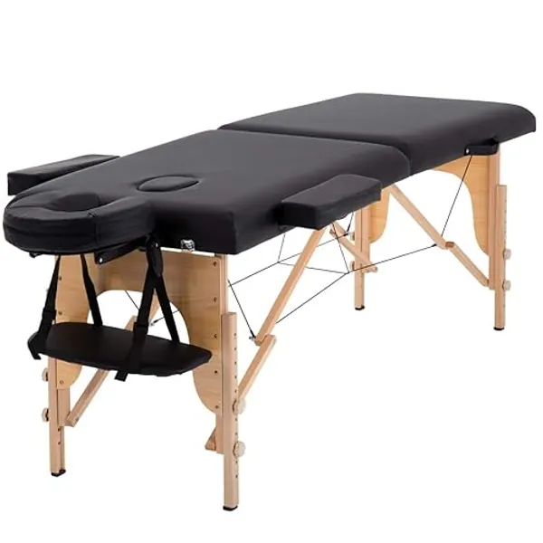 BestMassage Massage Table Portable Massage Bed Lash Bed 2 Fold SPA Table 24 inch Wide Adjustable Salon Bed with Non-Woven Bag for Spa Footmassage Facial CareSpa Tattoo,Black - Black