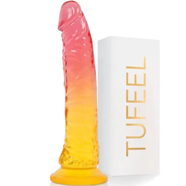 G spot Stimulator Colorful Dildos, Gradient Color Penis Sex Toy for Vaginal and Anal Orgasm Hands-Free Play, TUFEEL 7.8 Inch Realistic Clear Soft Jelly Dildo with Strong Suction for Women Pleasure