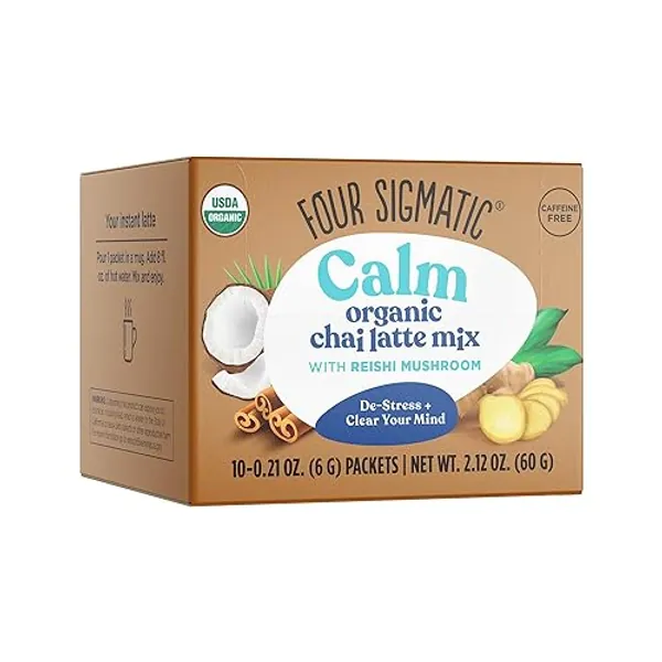 Chai Latte by Four Sigmatic | Organic Instant Chai Latte with Turkey Tail, Reishi Mushrooms & Coconut Milk Powder | Supports Gut & Digestion Health | Decaf, No Dairy & Gluten-Free | 10 Count - Chai Latte w/ Reishi