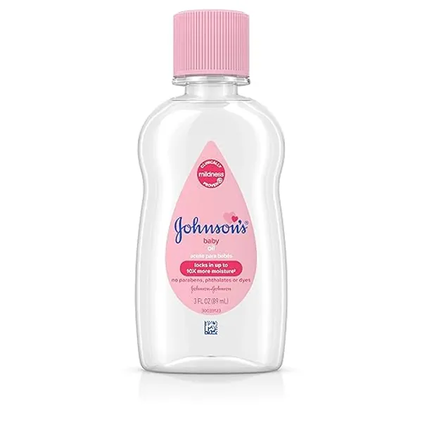 Johnson's Baby Baby Oil, Pure Mineral Oil to Prevent Moisture Loss, Hypoallergenic, Original 3 fl. oz