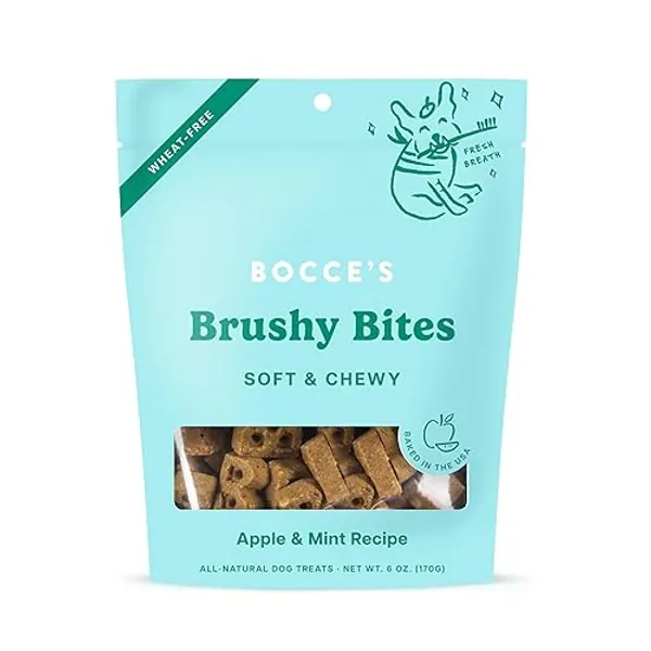 Bocce's Bakery Dailies Brushy Bites Dog Treats for Wellness Support, Wheat-Free Dog Treats, Made with Real Ingredients, Baked in The USA, All-Natural Soft & Chewy, Apple & Mint Recipe, 6 oz - Brushy Bites - 6 Ounce (Pack of 1)