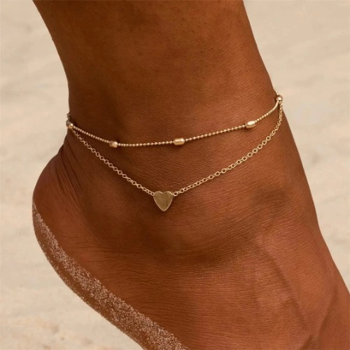 Simple Heart Anklet Ankle Bracelet by Fashion Hut Jewelry - Gold