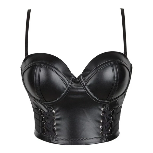 Black PU Leather Lace Underbust Corset