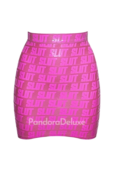 SLUT PRINT Latex Mini Skirt - Latex Lace Bras by PANDORA DELUXE
