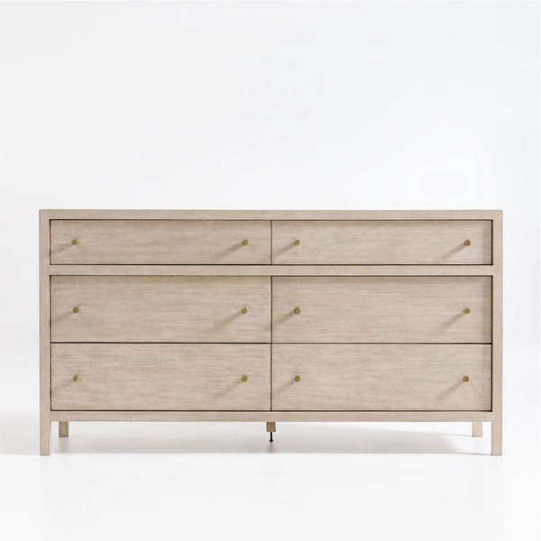 Keane 64" Weathered Natural Solid Wood 6-Drawer Dresser