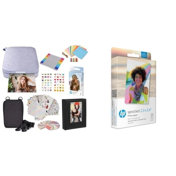 HP Sprocket Couleur Imprimante Photo Portable (Rose) Imprime instantanément des Photos Autocollantes & 2.3x3.4 Papier Photo Zink de qualité supérieure (20 Feuilles) Compatible avec l'imprimante Photo