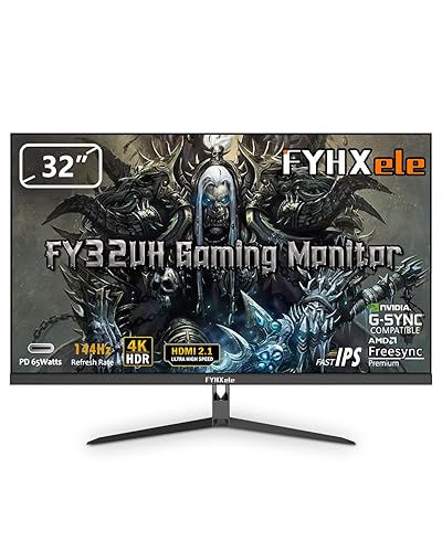 FYHXele 4K 144Hz 32inch Gaming Monitor, IPS Fast UHD Computer Monitor, 1ms, VESA Mountable, DSC， Built-in Speakers, Free-Sync, 1xDP1.4, 1xHDMI2.1, 1xHDMI2.0, 1xUSB-C, USB Hub, 95% DCI-P3, HDR400 - 32“ 144Hz 4K