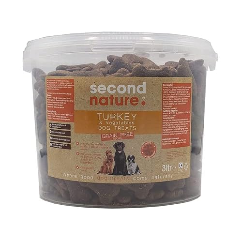 Second Nature Grain Free Dog Treats Turkey & Vegetable 3L - Natural Dog Training Treats, Dog Biscuits & Snacks, & Healthy Dog Treats for Small Dogs & Large - Turkey & Vegetable - 3 l (Pack of 1)