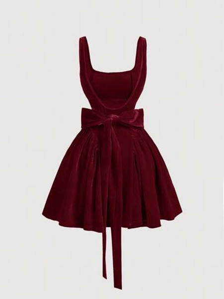 SHEIN MOD Women's Vintage Velvet Red Christmas Dress