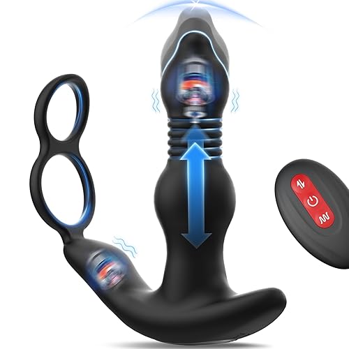 SAMCHEON Thrusting Anal Vibrator Male Sex Toys for Men Prostate Massager - Cock Ring & Remote Control, Couples Men 3 Thrust & 10 Vibrating Anal Toys Butt Plug, Adult Mens Male Sex Toy Toys4mens UK - Black
