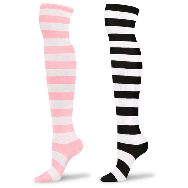 Knee High School Girl Long Striped Socks - Pink and Black - LittleForBig Cute & Sexy Products