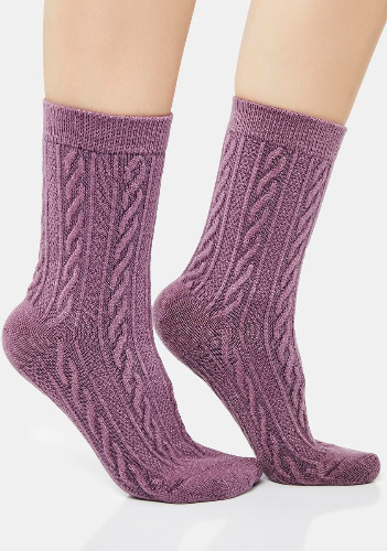 Violet Cable Knit Crew Socks