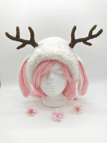 Jackalope hat, Cryptid Beanie, Bunny with antlers cap