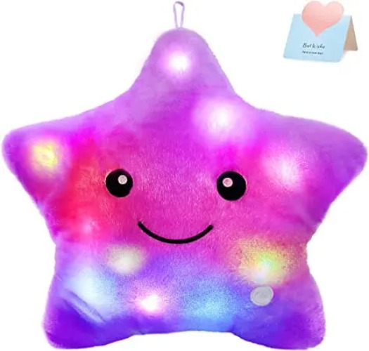Star Multicoloured Light Up Stuffed Cushion 30cm - Purple-Star