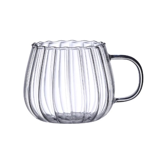 Pumpkin Shaped Glass Cup with Handle - Clear