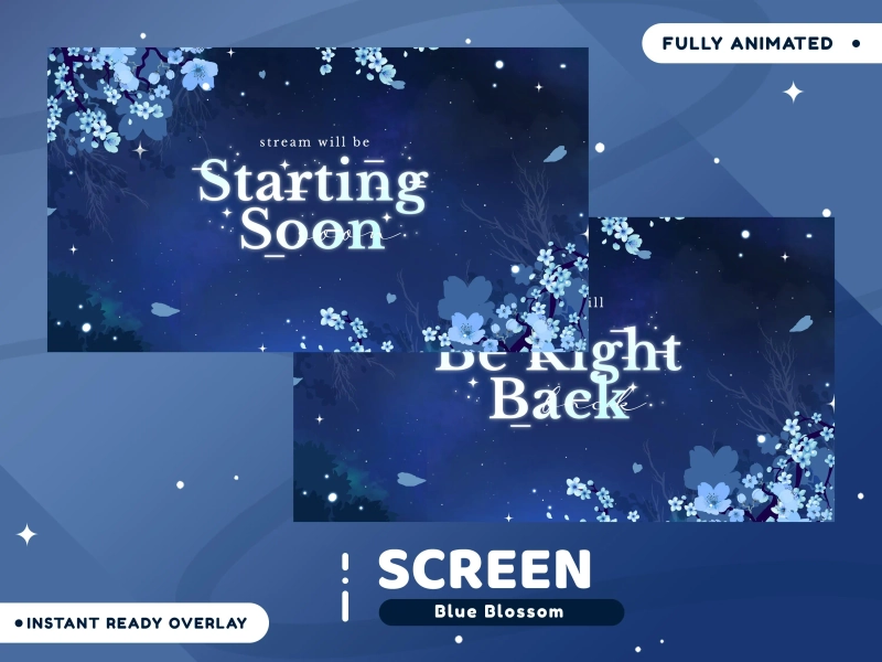 Blue Blossom Animated Stream Screen Package for Twitch, Fantasy Stream Screen, Fantasy Stream Screen, Sakura Night Theme, Moonlit Gaming