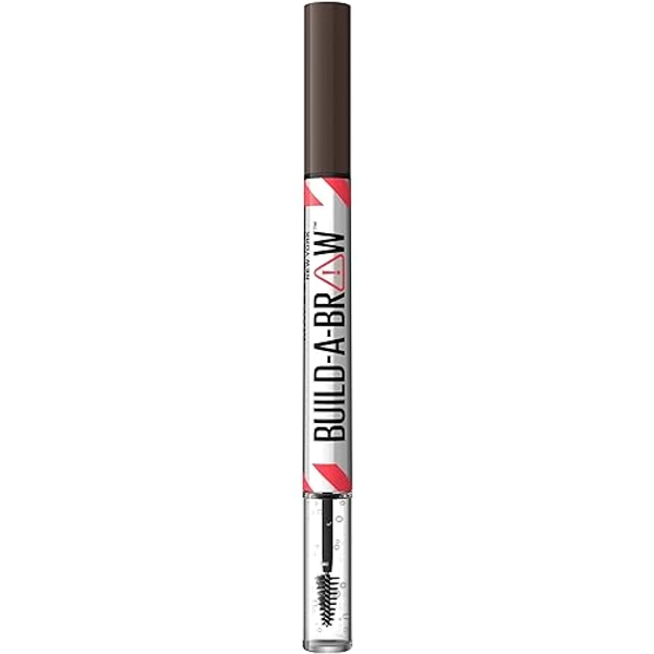 Maybelline New York, Build A Brow: 2 in 1 Brow Pen + Sealing Gel, Real-looking, Fuller Brows, Waterproof, Sweat- & Smudge-resistant, 24H Wear, Vegan Formula, Shade 260: Deep Brown